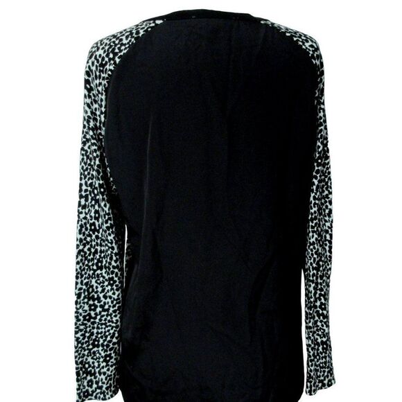 Loft Cheeta Print V-Neck Long Sleeve Pullover Top Sz M Solid Back Side Vents NWT - Picture 4 of 5